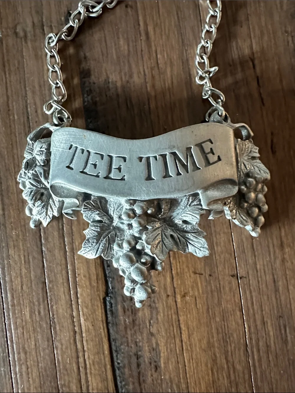 Silver 'Tee Time' Wine Bottle Label Tag